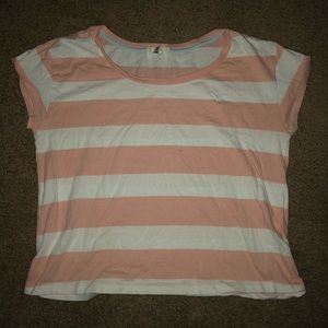 white and light orange striped crop top